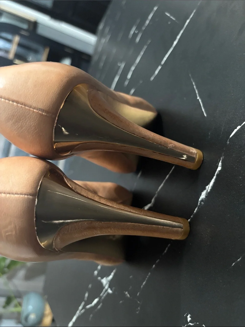 BCBGMaxAzria All leather made in Brazil Tan Peep-Toe Leather Pumps